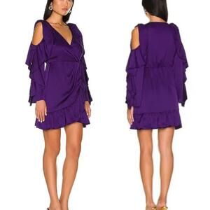 AMUR Monna Faux Wrap Mini Purple Ruffle Dress